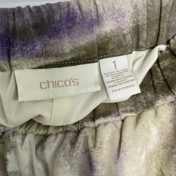 Chicos Midi Skirt Purple Green Cream Watercolor Abstract Design Size 1 (sz 8) - Picture 3 of 12